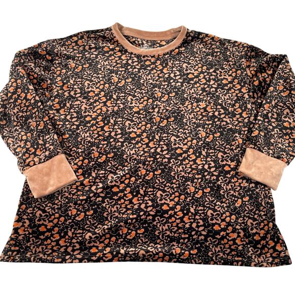 Cuddl Duds 2pc Set Plus 1X Tan Black Floral Soft Fleece Loungewear Pants Top - Picture 2 of 12
